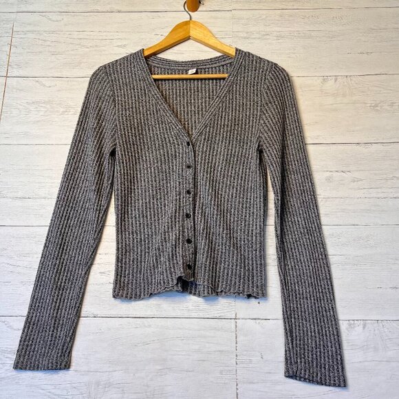 bp Tops - BP Top Womens Size Small Gray Nordstroms Button Down Waffle Knit V Neck Academia
